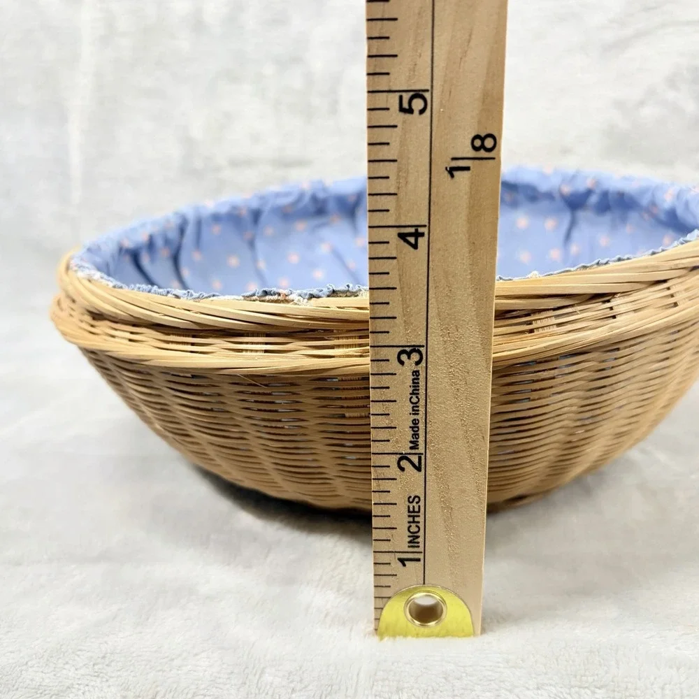 Vintage 80's Wicker Sewing Basket Fabric Pillow Top‎ Lace Lift Top